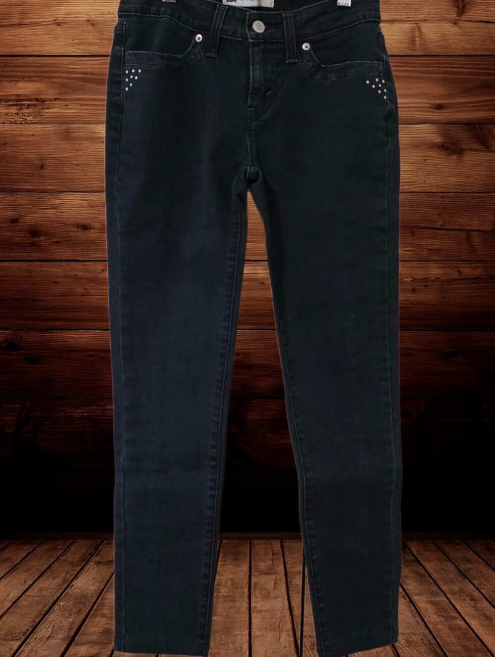 Dark Blue Women's Stretch Jeans with Rhinestone Accent